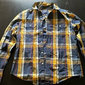 American Eagle Plaid Navy & Yellow Shirt Button-Down Long-Sleeve Mens Medium
